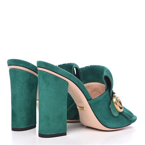 gucci marmont mules green|Gucci velvet mules with fur.